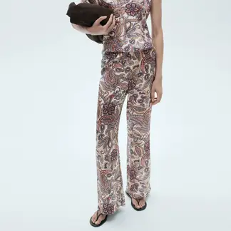 MANGO - Pantalón Recto Mujer Tiro alto con Estampado