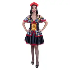 FANTASTIC NIGHT - Disfraz para Mujer Catrina Fantasía Terror