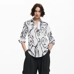 DESIGUAL - Camisa Mujer con Estampado Manga larga de Algodón