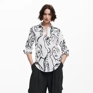 DESIGUAL - Camisa Mujer con Estampado Manga larga de Algodón