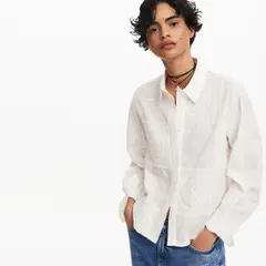 DESIGUAL - Camisa Mujer con Bordado Manga larga de Algodón