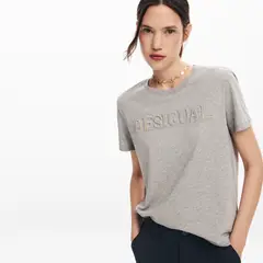DESIGUAL - Camiseta Mujer con Estampado Manga corta de Algodón