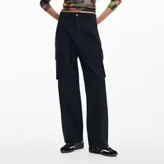 DESIGUAL - Pantalón Cargo Mujer Tiro medio con Estampado de Algodón