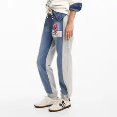 DESIGUAL - Jogger Cropped Mujer Tiro alto con Estampado de Algodón