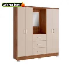 BERTOLINI - Clóset Armario 4 Puertas 3 Cajones con Espejo 198x160x46 cm Mueble