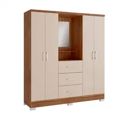 BERTOLINI - Clóset Armario 4 Puertas 3 Cajones con Espejo 198x160x46 cm Mueble