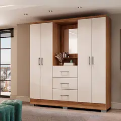 BERTOLINI - Clóset Armario 4 Puertas 3 Cajones con Espejo 198x160x46 cm Mueble