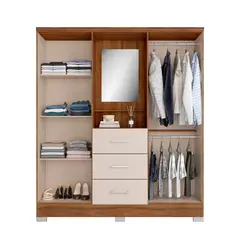 BERTOLINI - Clóset Armario 4 Puertas 3 Cajones con Espejo 198x160x46 cm Mueble
