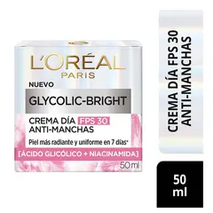 LOREAL PARIS - Hidratante facial Crema Glycolic Bright FPS30 para Todo tipo de piel 50 ml