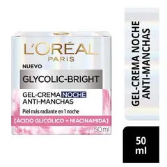LOREAL PARIS - Hidratante facial Noche Gel Crema Noche Glycolic Bright para Todo tipo de piel 50 ml