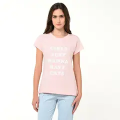 SYBILLA - Camiseta de pijama Mujer Manga corta con Estampado de Algodón