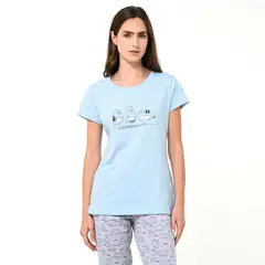SYBILLA - Camiseta de pijama Mujer Manga corta con Estampado de Algodón