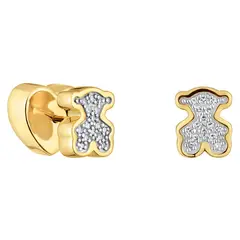 TOUS - Aretes oso con baño de oro 18 kt sobre plata y diamantes 1950