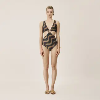 ONDA DE MAR - Vestido de baño Enterizo Neria con argolla en oro brillante Animal print