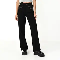 SYBILLA - Jean Wide Leg Mujer Tiro medio de Algodón