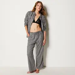 ETAM - Camisa de dormir Mujer Manga larga Cuadros de Algodón