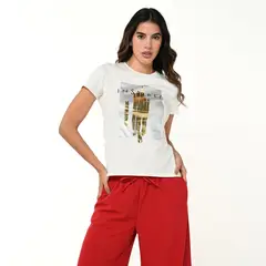 MOSSIMO - Camiseta Mujer con Estampado Manga corta de Algodón
