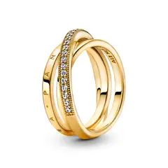 PANDORA - Anillo Cruzado Triple Banda Recubrimiento en Oro