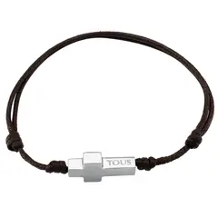 TOUS - Pulsera Cruz de Acero y Cordón en color marrón