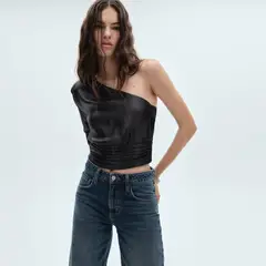 MANGO - Blusa Mujer Brillante Una manga