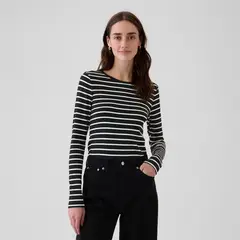 GAP - Camiseta Mujer de Rayas Manga larga de Algodón