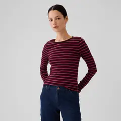 GAP - Camiseta Mujer de Rayas Manga larga de Algodón