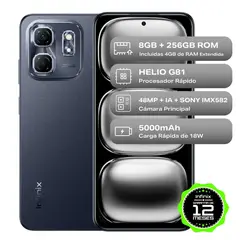INFINIX - Celular HOT 50I Black 4GB RAM 256GB ROM Cámara posterior 48MP Cámara frontal 8MP Pantalla 6.7 Mediatek Helio G81