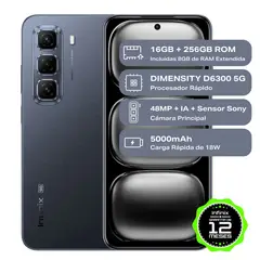 INFINIX - Celular HOT 50 5G Black 8GB RAM 256GB ROM Cámara posterior 48MP Cámara frontal 8MP Pantalla 6.7 Mediatek Dimensity 6300