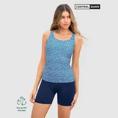 LEONISA - Vestido de baño Tankini de dos piezas Camiseta y Short de control de abdomen
