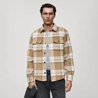 MANGO - Camisa Hombre de Cuadros Manga larga