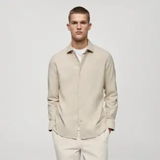 MANGO - Camisa Hombre Manga larga de Algodón