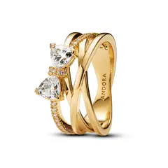 PANDORA - Anillo Banda Cruzada Lazo Brillante Recubrimiento en Oro