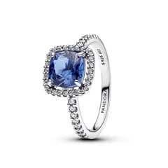 PANDORA - Anillo Declaración Halo Cuadrado Azul Plata Esterlina