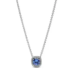 PANDORA - Collar Halo Azul Cuadrado Brillante Plata Esterlina