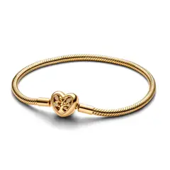 PANDORA - Brazalete Moments Cadena de Serpiente Cierre de Corazón Familiar Recubrimiento en Oro