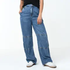 BASEMENT - Pantalón Wide Leg Mujer Tiro medio