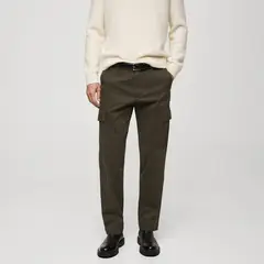 MANGO - Pantalón Cargo Hombre Recto de Algodón