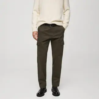 MANGO - Pantalón Cargo Hombre Recto de Algodón