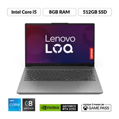 LENOVO - Portátil Gamer LOQ| Geforce RTX 2050 |Intel Core i5 Serie HX | 8GB de RAM | 512GB SSD de Almacenamiento | Windows 11 | Pantalla 15.6 pulgadas | LOQ | Computador Portátil