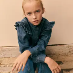 MANGO - Camisa Niña Manga larga de Algodón