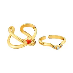 TOUS - Pack Claws ring con baño de oro 18 kt sobre plata con topacio y cornalina