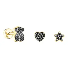 TOUS - Pack de Piercings de oreja con baño de oro 18 kt sobre plata y espinela Basics
