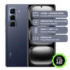 INFINIX - Celular HOT 50 PRO+ Black 8GB RAM 256GB ROM Cámara posterior 50MP Cámara frontal 13MP Pantalla 6.7 Mediatek Helio G100