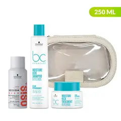 BONACURE BY SCHWARZKOPF - Tratamientos capilares Moisture Kick para Hidratación : Incluye Moisture Kick Shampoo 250ml, Moisture Kick Tratamiento 200ml, Osis Session Laca Extrafuerte 100ml