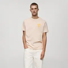 MANGO - Camiseta Hombre Manga corta con Estampado de Algodón