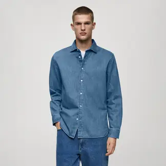 MANGO - Camisa de jean Hombre Manga larga de Algodón