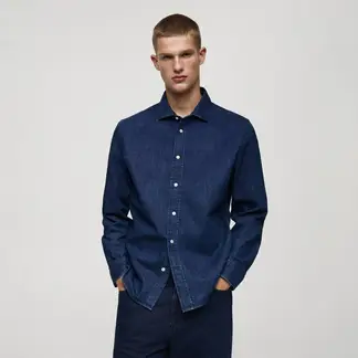 MANGO - Camisa de jean Hombre Manga larga de Algodón