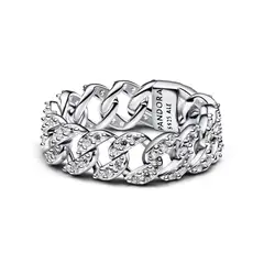 PANDORA - Anillo Pave Cadena Cubana Plata Esterlina