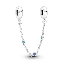 PANDORA - Cadena de Seguridad Tres Gemas Azules Plata Esterlina