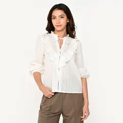 UNIVERSITY CLUB - Camisa Mujer Manga larga globo de Algodón